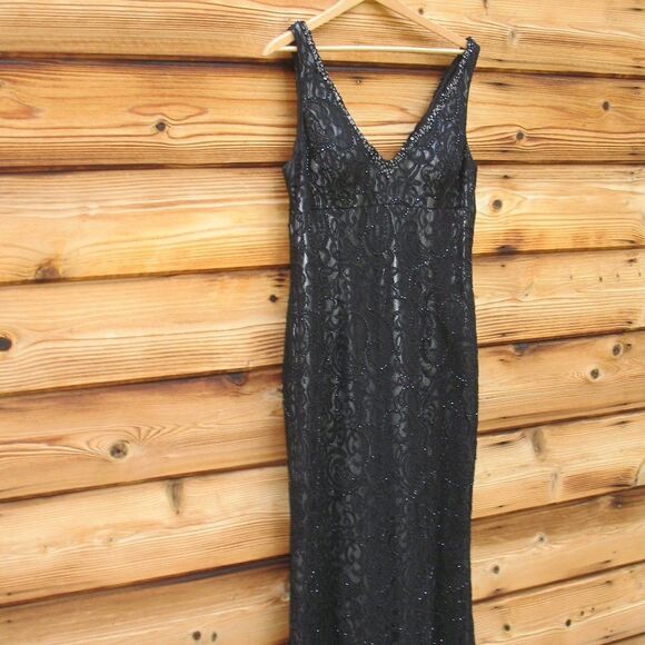 Aidan Mattox Black Beaded Full Length Gown Dress - Picture 3 of 9